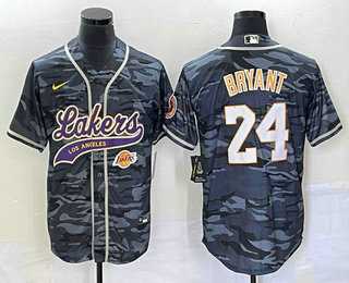 Mens Los Angeles Lakers #24 Kobe Bryant Black Camo With Patch Cool Base Stitched Baseball Jersey1